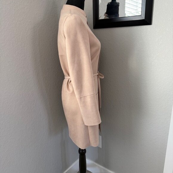 H&M Blush Pink Faux Suede Belted Jacket Coat Sz 6 - Picture 3 of 12